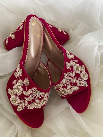 High Heels / Indian Heels / Wedding Wear Heels / Red Heels / Bridal Heels / Embroidered Heels / Bridal Footwear - DN-2070