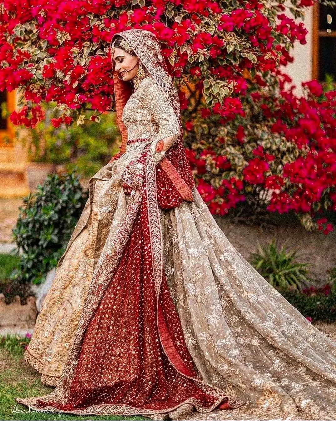Golden Pakistani Embroidered long trail Anarkali with Lehenga - DN-1625