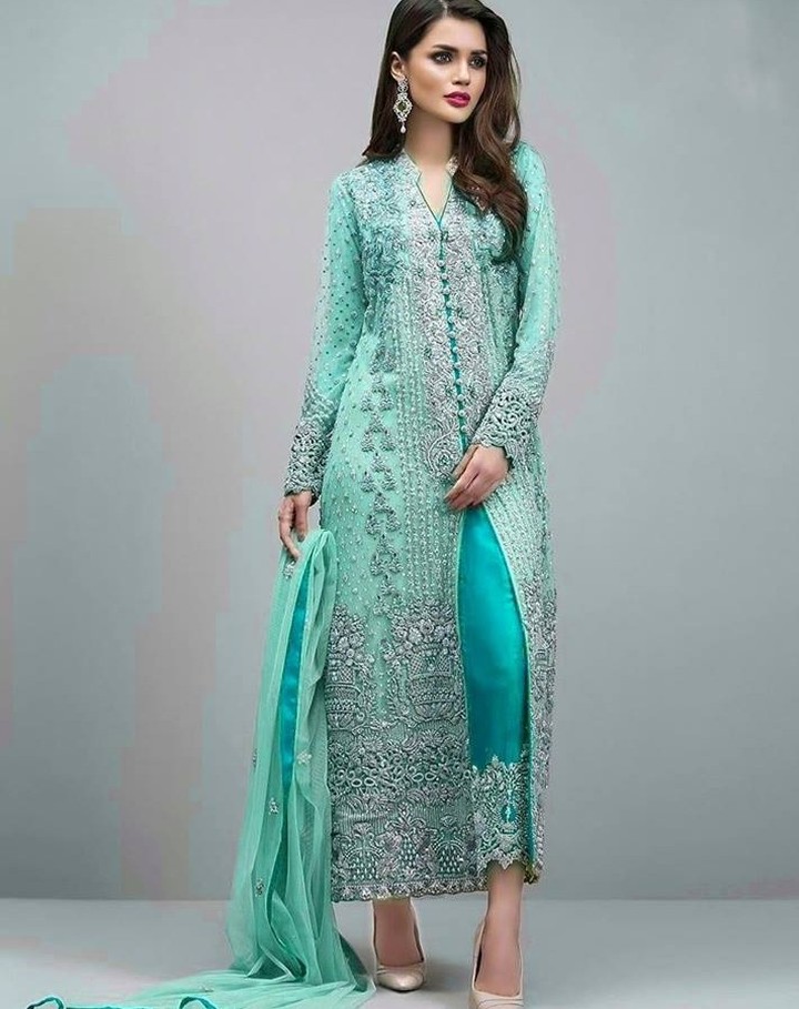 Designer Partywear long Split Kurti with Pant Palazzo and embroidery Bespoke made to order - DN-1228