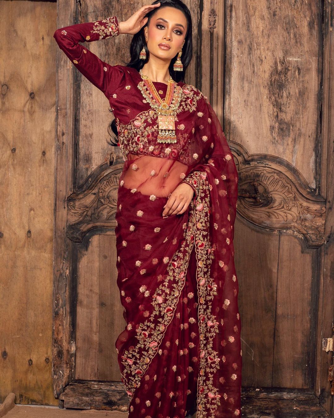 Designer Maroon Partywear and Wedding Saree collection - DN-1325