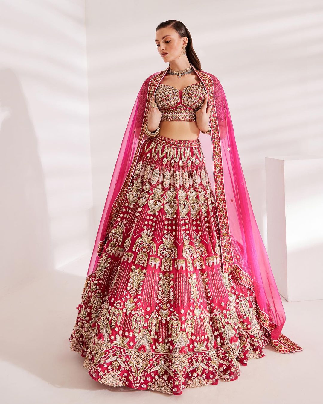 Pink Classy Designer Bridal lehenga choli with Heavy Embroidery Bespoke made to order - DN-1277