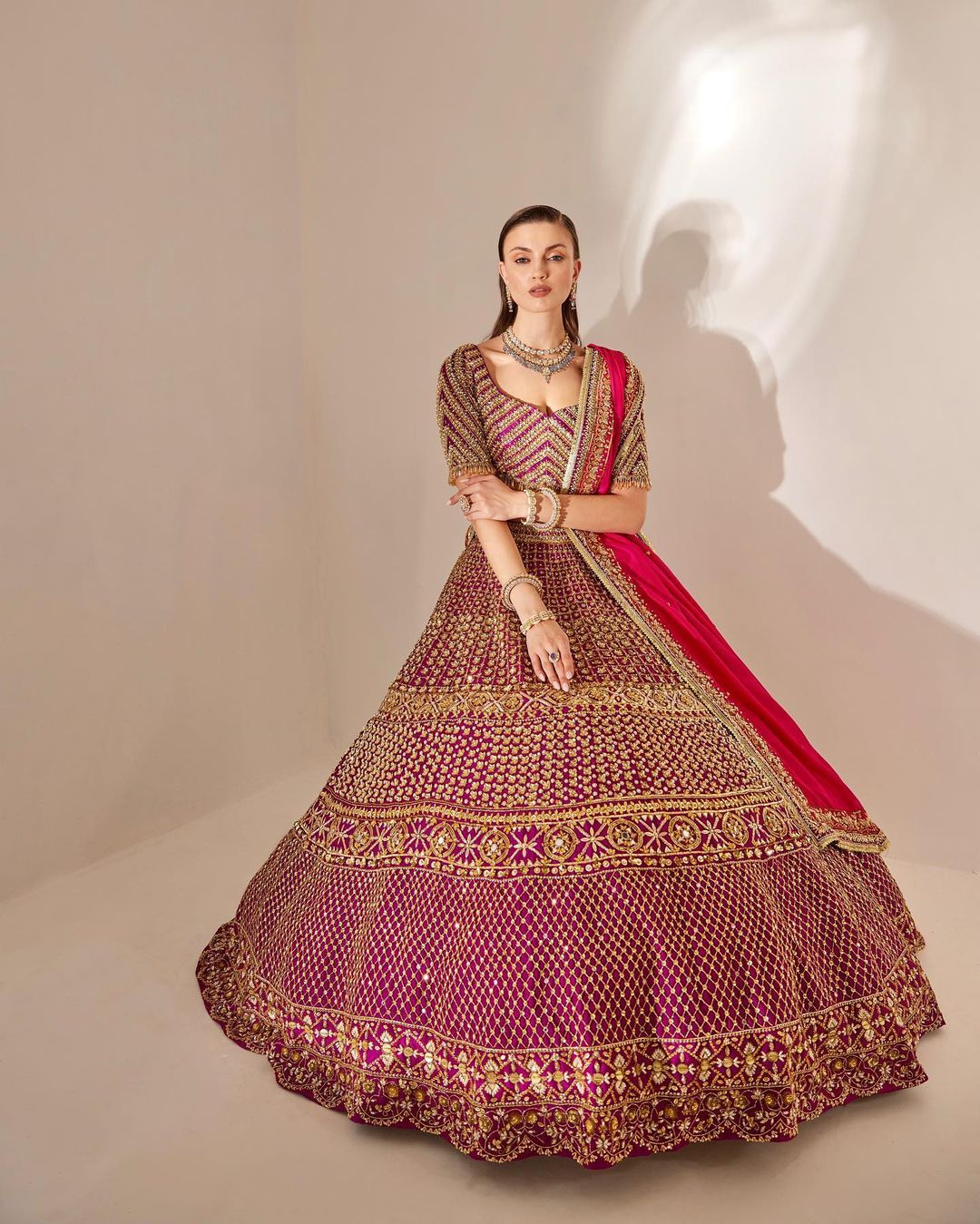 Rani Pink Designer Indian Bridal lehenga choli with Sequence Work Bespoke made to order - DN-1276