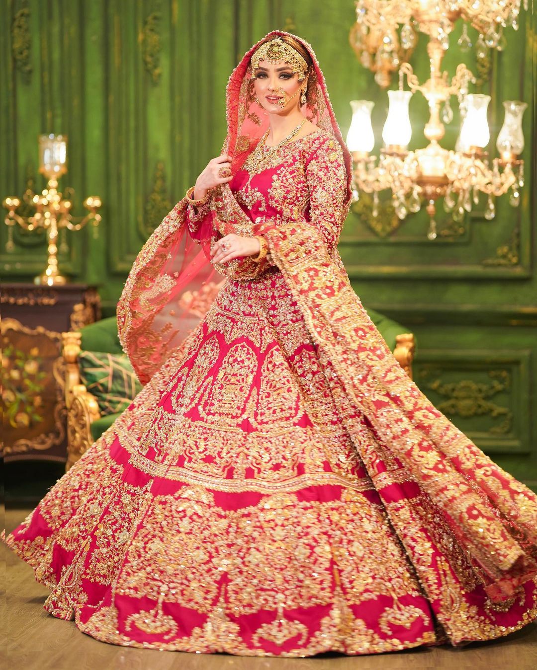 RANI PINK WEDDING LEHENGA WITH GOLDEN EMBROIDERY CHOLI - DN-1904