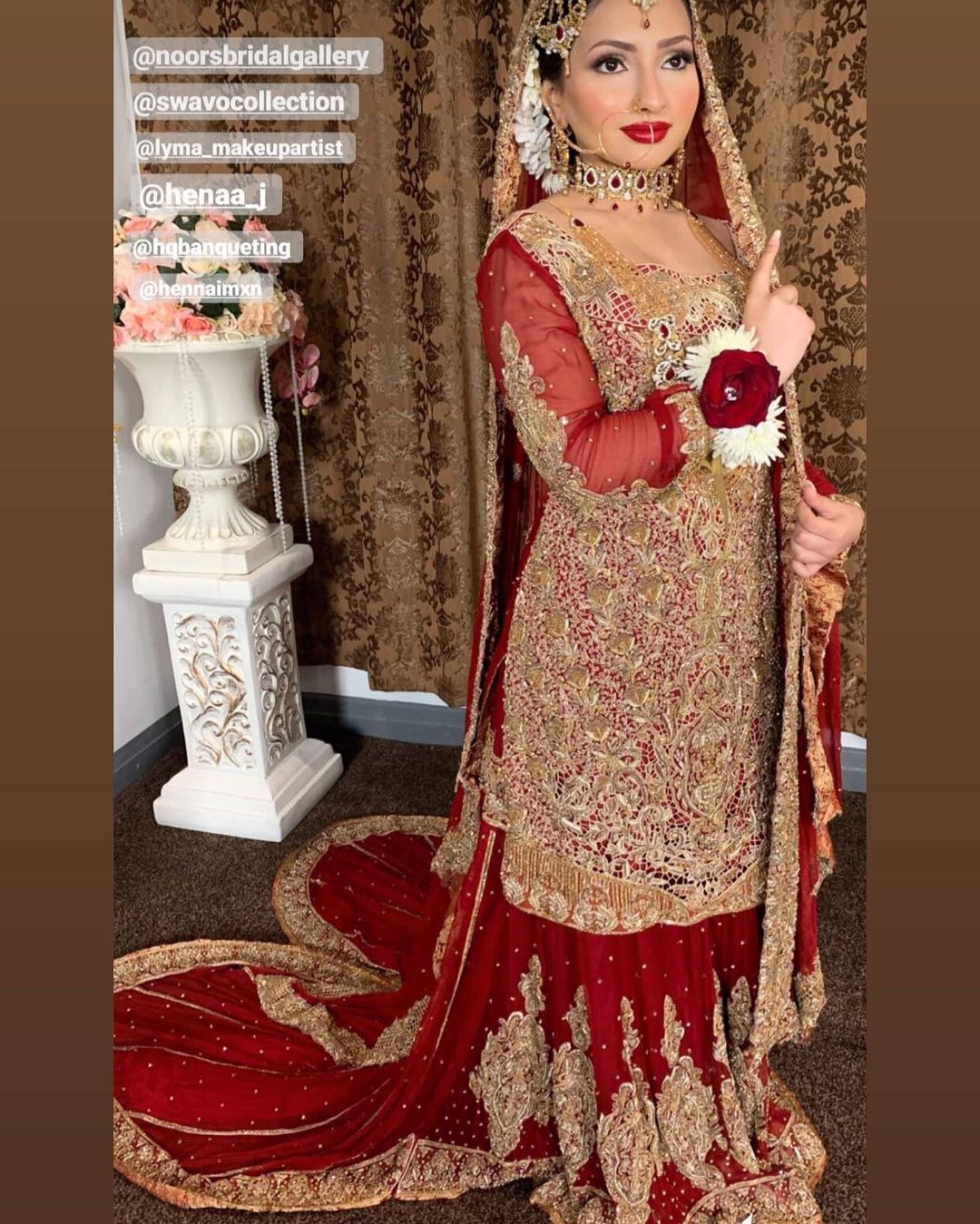 Red Traditional Pakistani Bridal Garara with Golden Embroidery - DN-1395