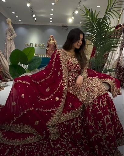 Pakistani Bollywood Designer Red Long Kameez Garara Sharara Dress - DN-1042