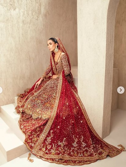 Pakistani Anarkali Bridal Lehenga Maroon Original Bridal dress - DN-1033