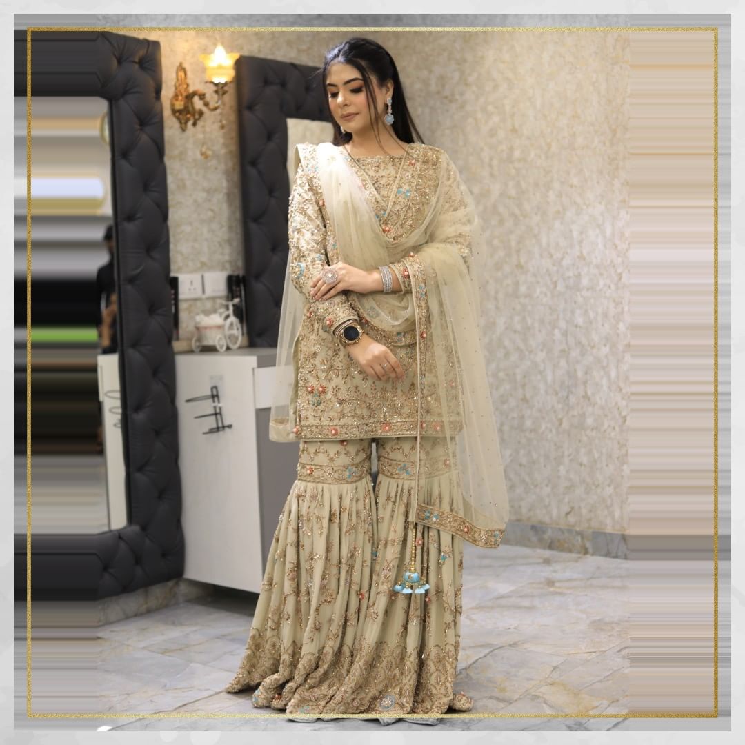 Designer Pakistani Partywear and Wedding Embroidered Garara with kameez and Bespoke - DN-1152