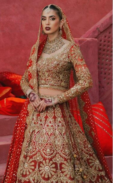 Luxury Red Bridal Lehenga with Heavy Zardozi Hand Embroidery | Pakistani Wedding Dress DN-3014