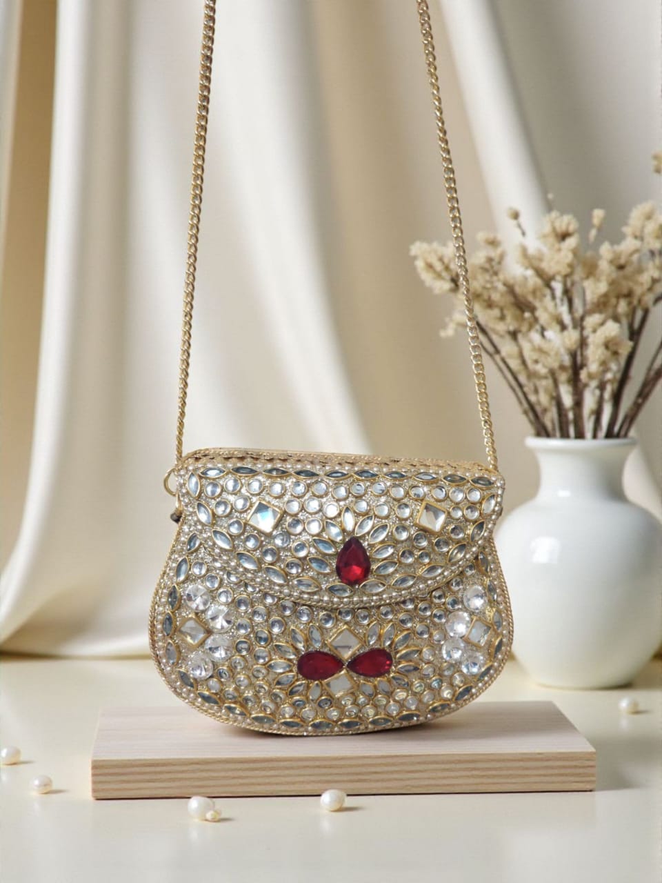 mini kundan clutch handcrafted indian bridal accessory - DN-1023