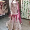 Classy Maroon Designer Pakistani Nikaah long Trail lehenga with short kameez and Embroidery Bespoke - DN-1142
