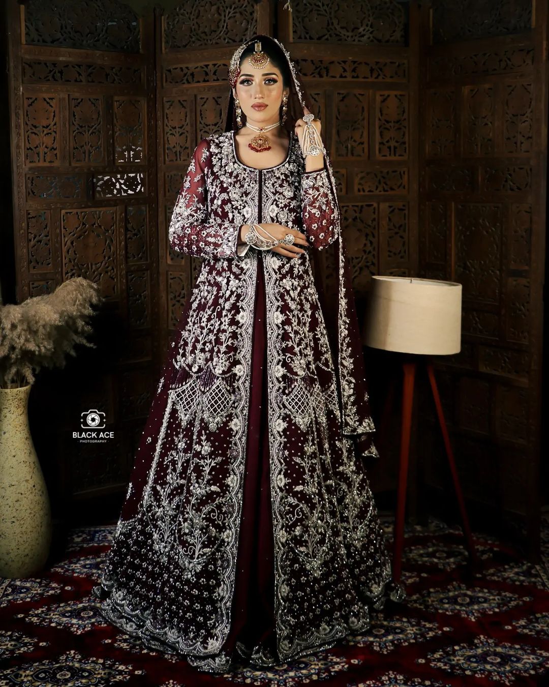 Maroon Designer Long Partywear split Anarkali with lehenga and Embellishment - DN-1451
