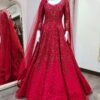Red Designer Wedding and Reception Gown with Embroidery and Pearls work Bespoke - DN-1143