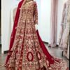Red Classy Designer Pakistani Bridal long Trail split Anarkali with lehenga and Embroidery Bespoke - DN-1141