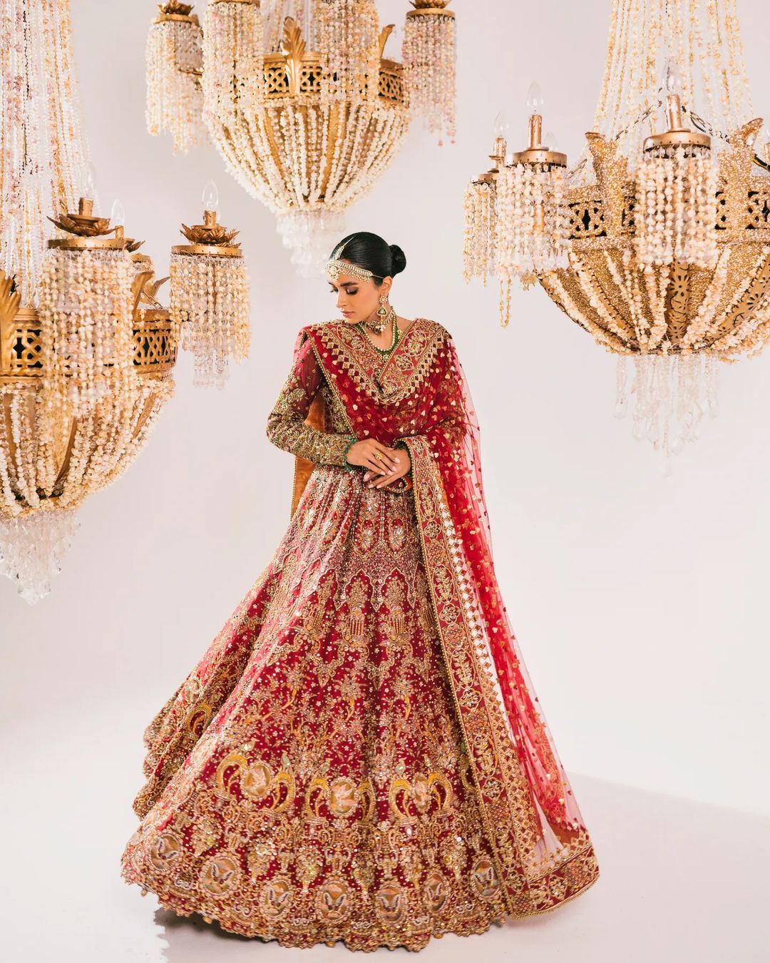 Classy Red Designer Indian Bridal lehenga choli with Golden Embroidery - DN-1382