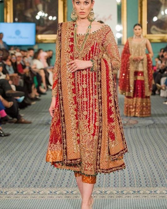 Red Designer Partywear long kurti with Pant Palazzo and Embroidery - DN-1378