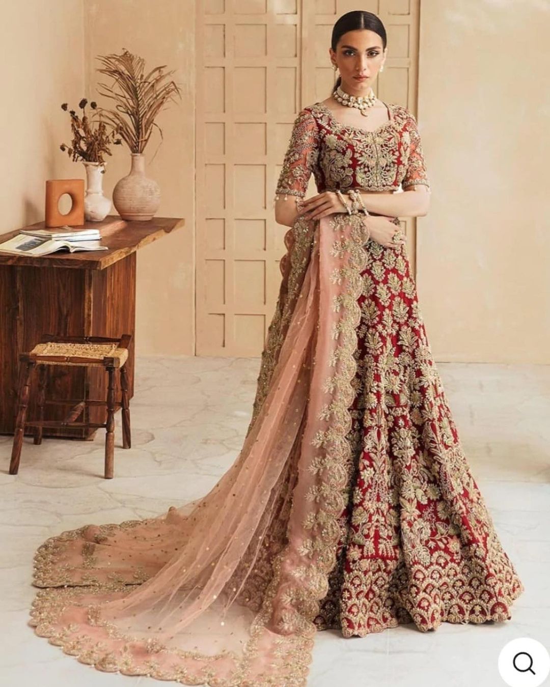 Red Designer Indian Bridal Lehenga Choli with Golden Embroidery - DN-1376