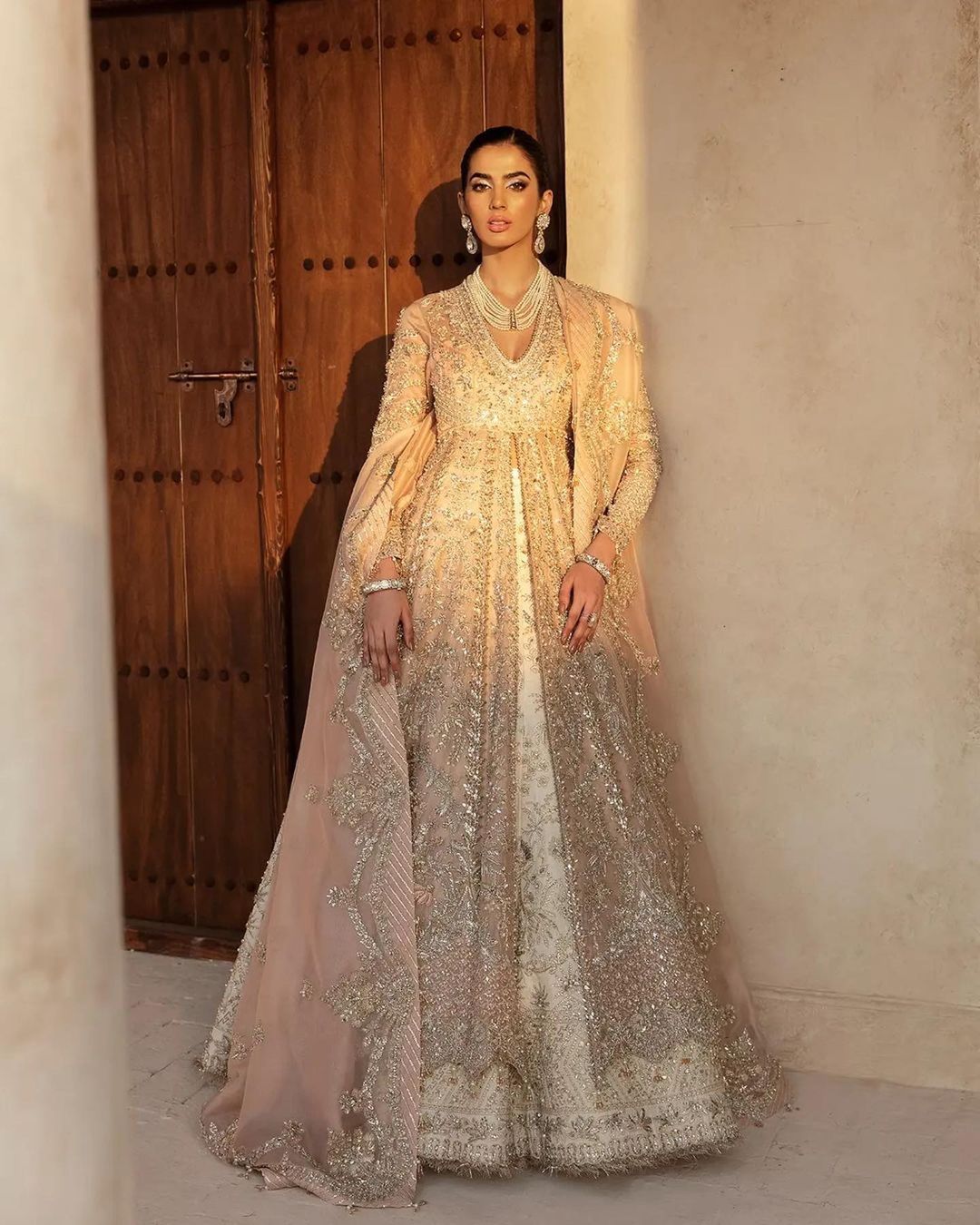 Classy Designer Pakistani Wedding Embroidered Split Anarkali with lehenga Bespoke - DN-1136