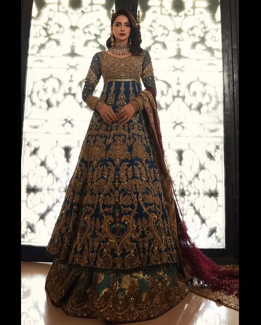 Classy Designer Pakistani Walima Long Anarkali with lehenga and Embroidery Bespoke - DN-1138