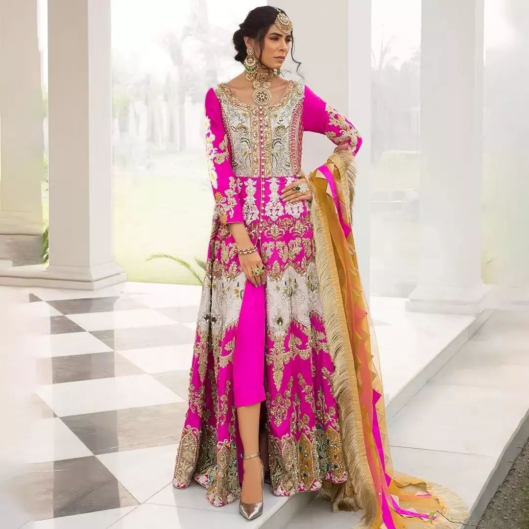 Pink Designer Partywear Split Anarkali with Pant and Embroidery Bespoke - DN-1187