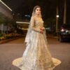 Pakistani Designer Wedding Long Trail Gown with Golden Embroidery - DN-1611