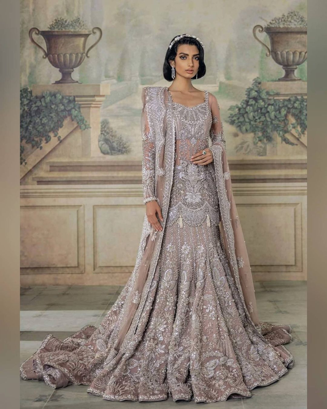 Classy Designer Wedding long Trial lehenga with Short Kameez with Embroidery Bespoke - DN-1139