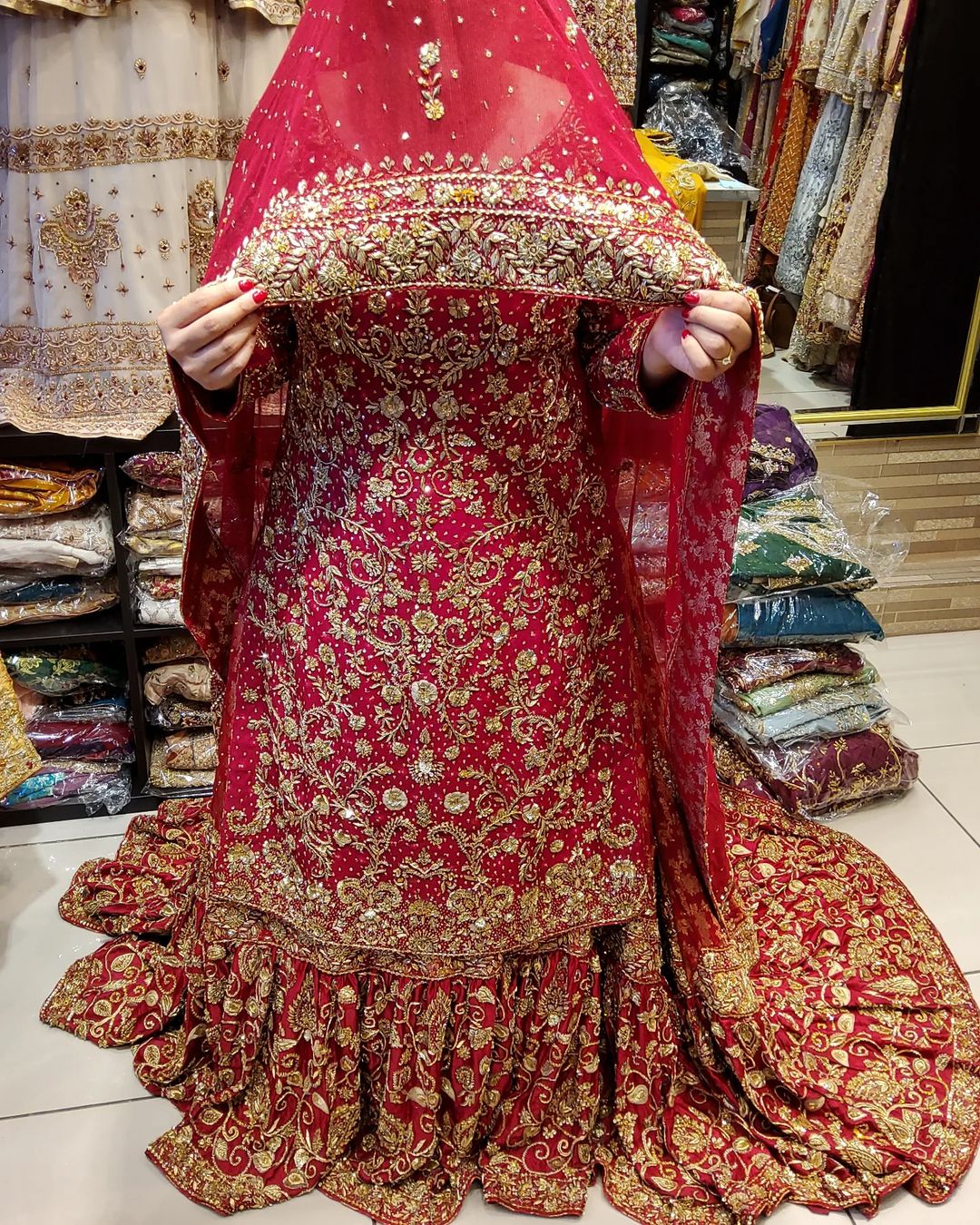Classy Designer Pink Kurti with Golden Frill long Trail Lehenga and Embellishment - DN-1445