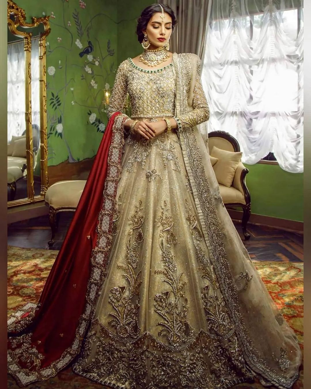Designer Pakistani Wedding and Reception Embroidered Gown Bespoke - DN-1135