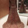 RED VELVET LONG TRAIL BRIDAL GOWN WITH HANDWORK - DN-1987