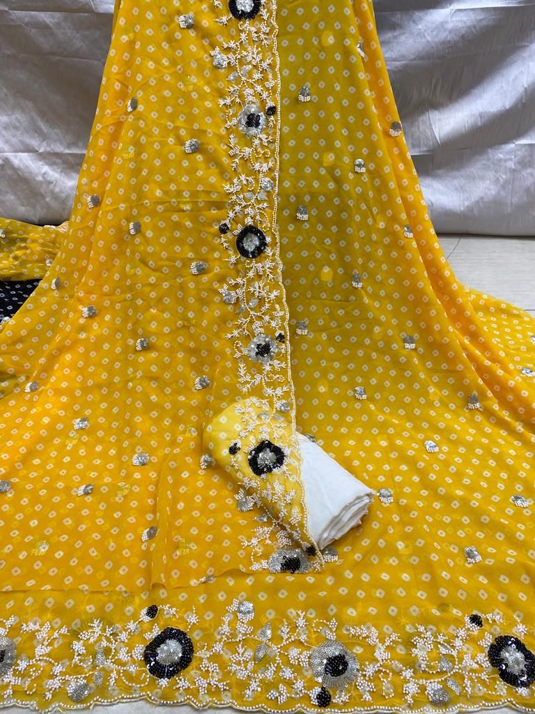 Yellow Georgeote Base Bandhani Suits Available On sale Price - DN-1099