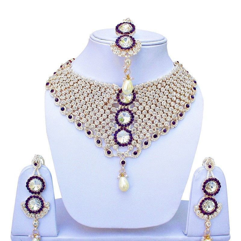 Purple Patwa Partywear Necklace set With Mang Tika - DN-2016