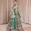 Green Designer Pakistani Nikaah and walima long split Anarkali with lehenga and Embroidery Bespoke - DN-1130