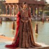 Classy Red Designer Pakistani wedding long split Jacket with lehenga and Embroidery Bespoke - DN-1131
