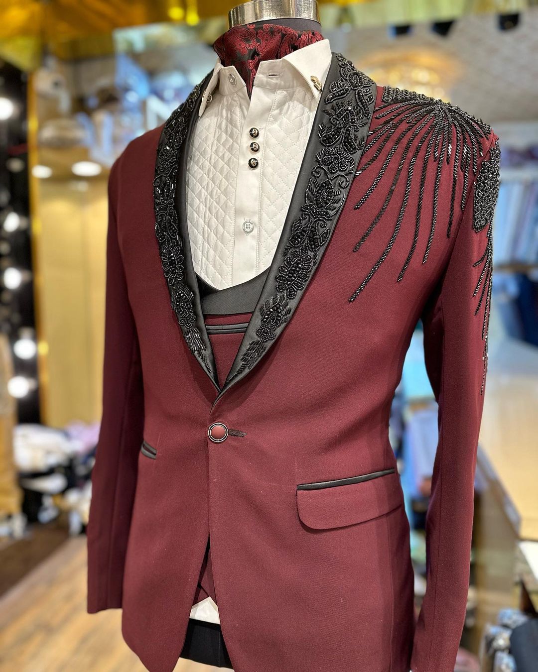 Red Designer Tuxedo suit for Wedding and Reception and Sequence work - DN-1308