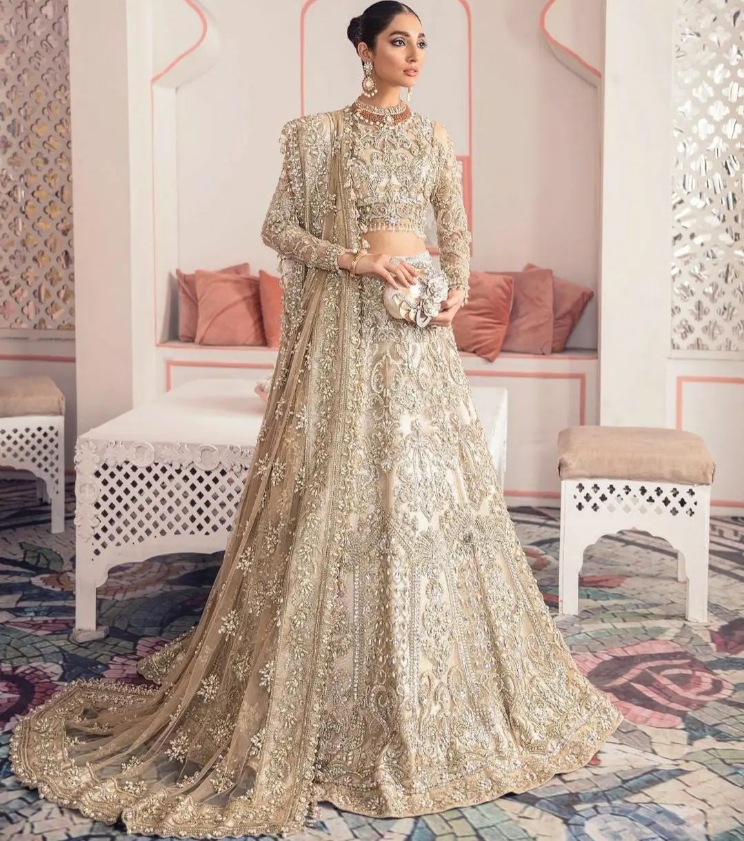 Classy Designer Indian Wedding and Reception  lehenga choli with Embroidery Bespoke made to order - DN-1129