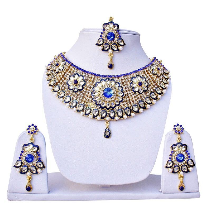 Party Wear Blue Meenakari Kundan & CZ Stone Set - DN-2018