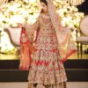 Red Traditional Pakistani Nikaah long Anarkali with lehenga and Golden Embroidery - DN-1371