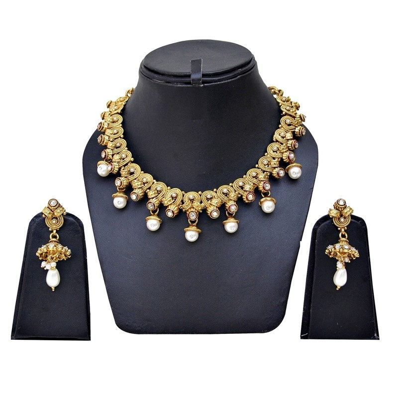 Maroon Pearl Copper Gold Plated Necklace set - DN-2022
