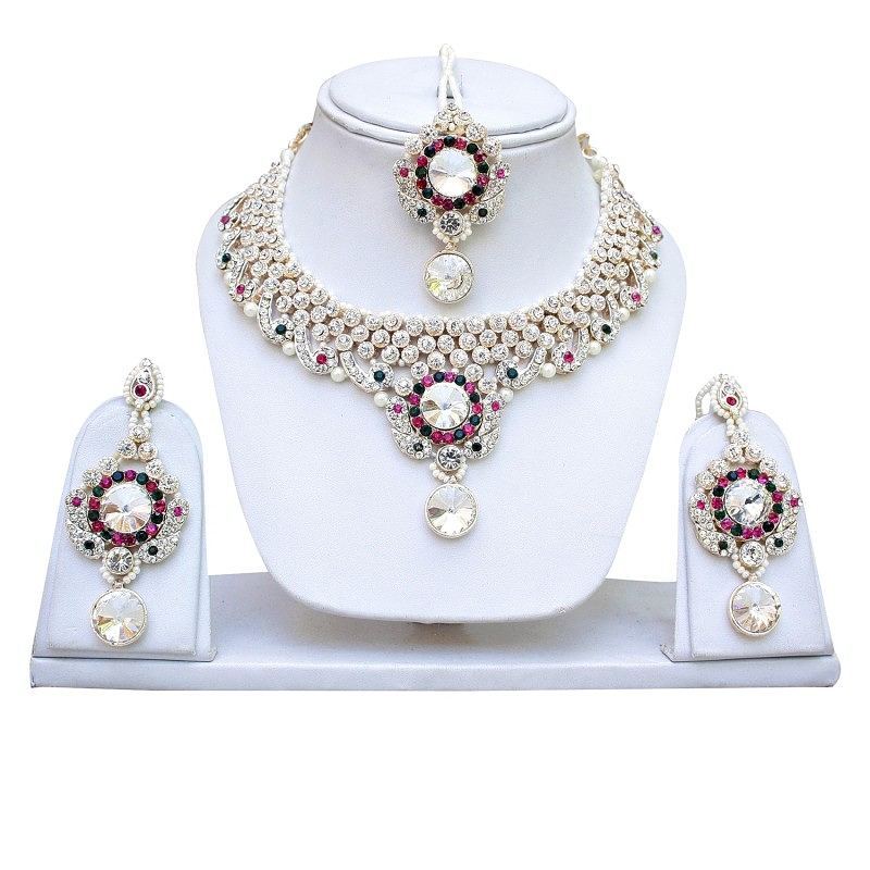 Magenta Green Patwa Partywear Necklace set with Mang Tika - DN-2023