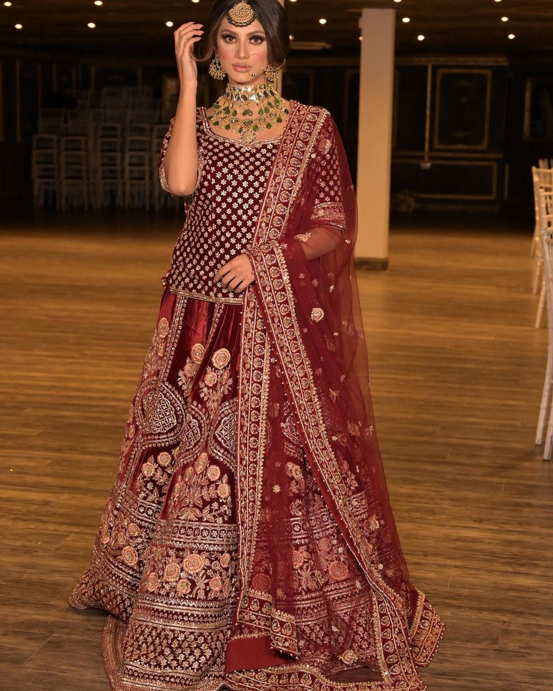 Maroon Designer Indian Bridal Lehenga with Golden Embroidery - DN-1548
