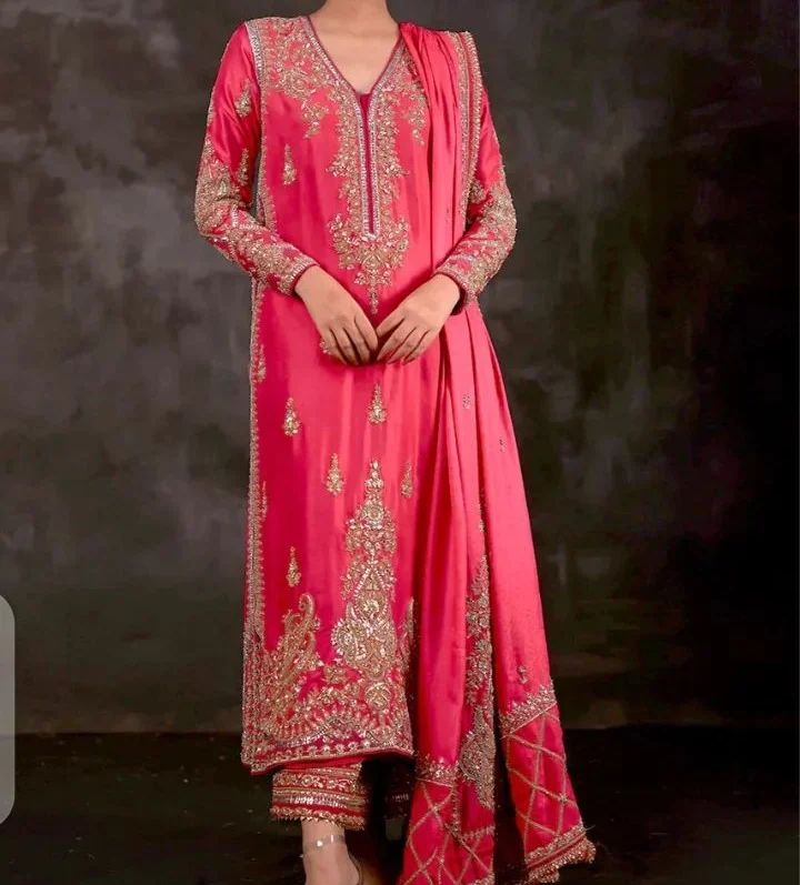 Pink Designer Partywear and Wedding Embroidered kameez with Palazzo Bespoke - DN-1126