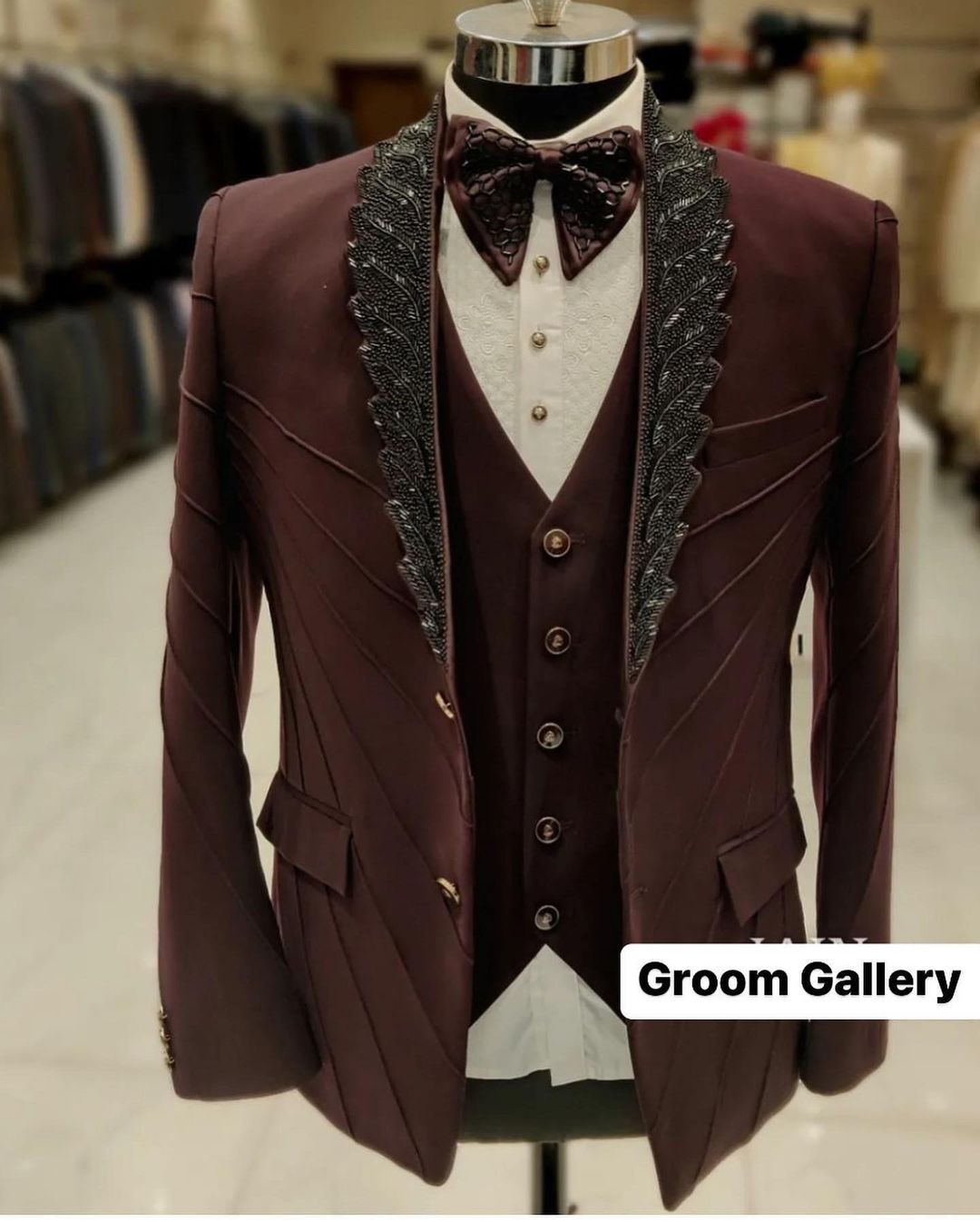 Brown Designer Partywear Tuxedo suit with Embroidery Bespoke - DN-1272