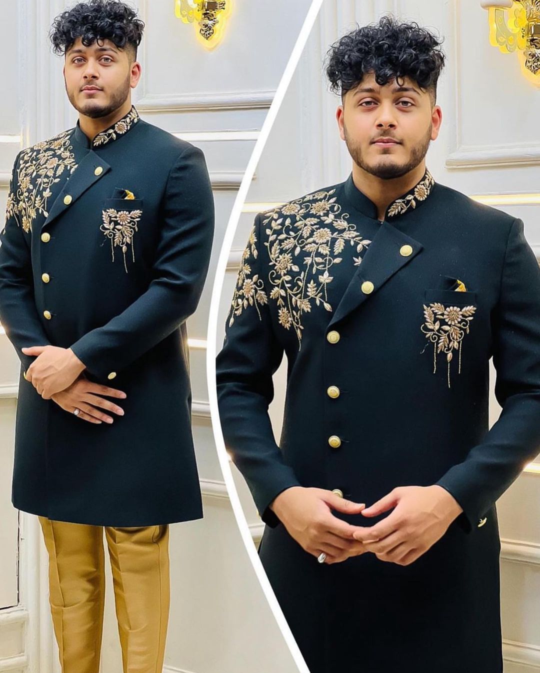 Designer Green Wedding and Reception Sherwani with Embroidery Bespoke - DN-1267