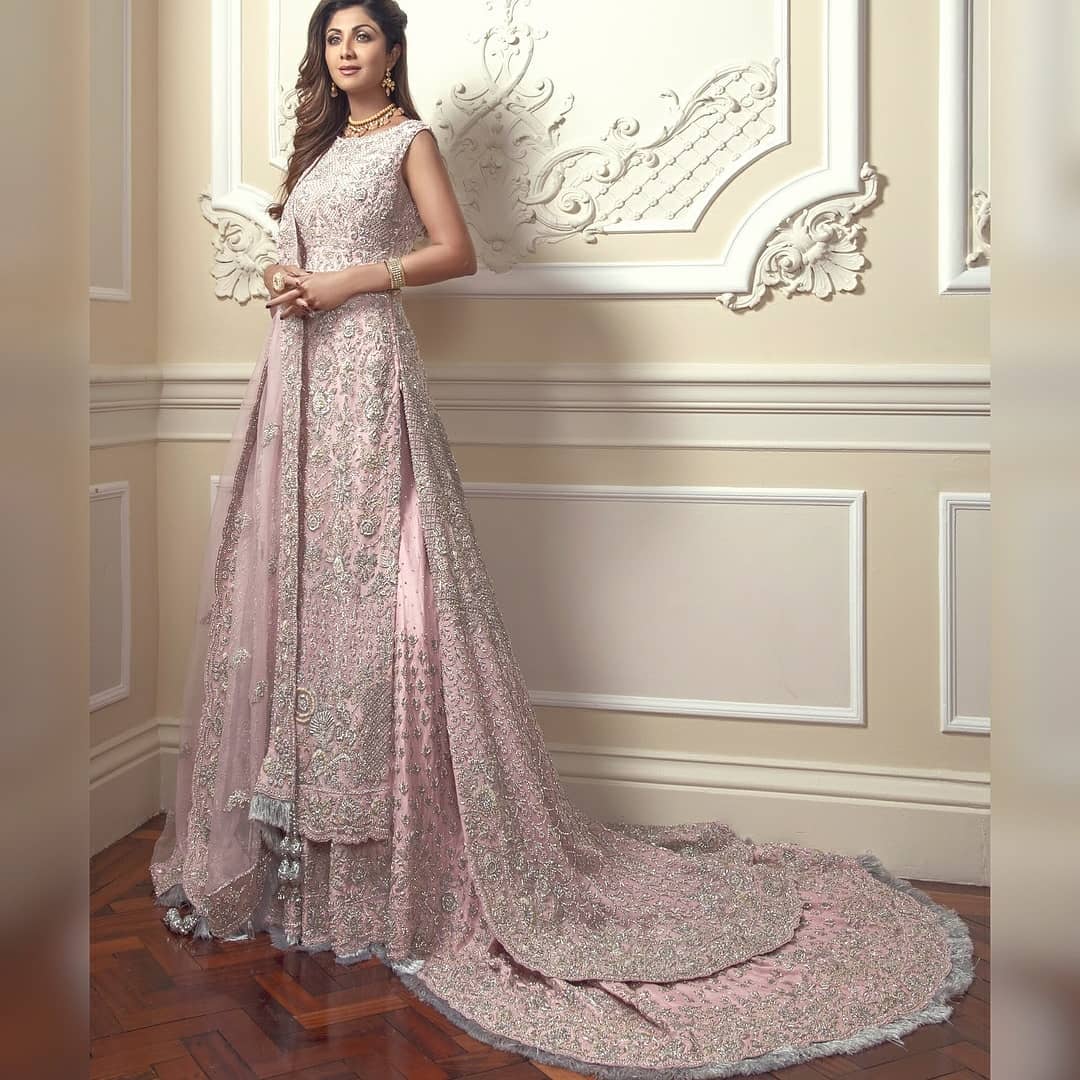 Classy Designer Pakistani Nikaah and Walima long Trail lehenga with long trial kameez and Embroidery Bespoke - DN-1128