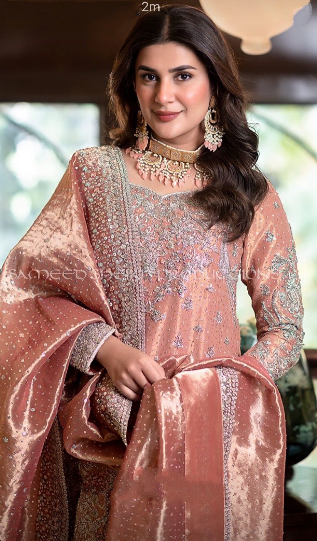 Elegant Peach Handwork Sharara Suit for Wedding & Festive Wear Zardozi Embroidered - DN-1004
