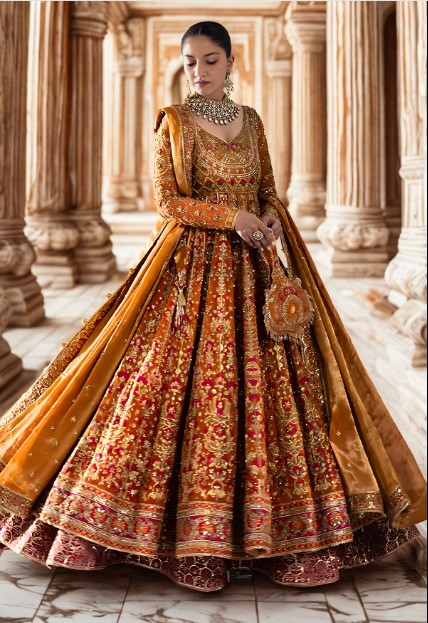 Royal Golden Bridal Lehenga Handcrafted Wedding Dress - DN-1035