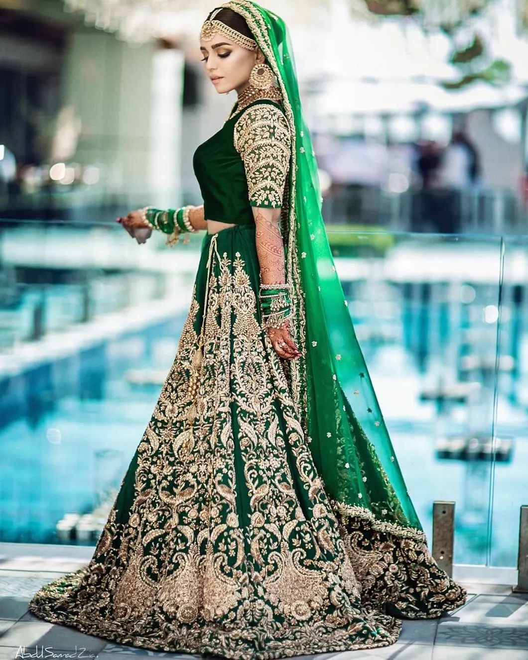 Green Designer Indian Wedding lehenga choli with Golden Embroidery - DN-1370