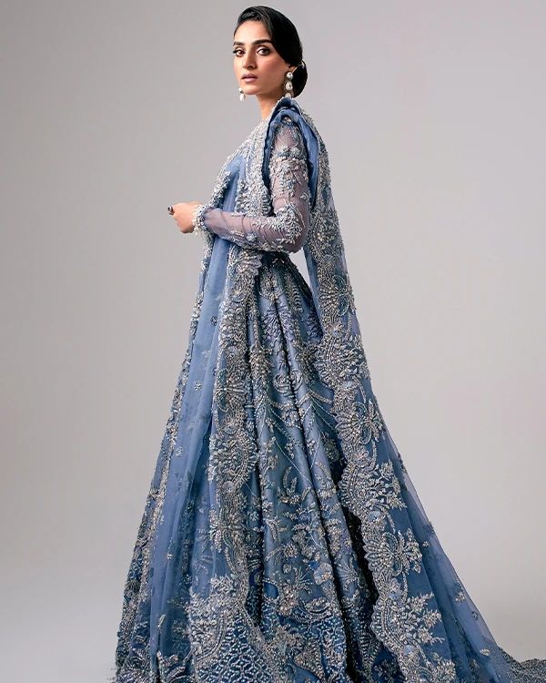 Classy Blue Designer Indian Wedding lehenga choli with Silver Embroidery - DN-1367