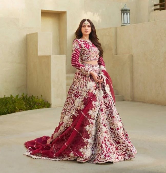Traditional Red Indian Bridal lehenga with choli and Golden Embroidery - DN-1361