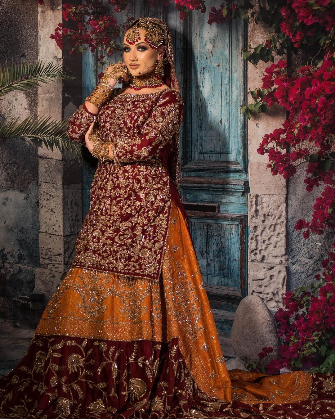 Red Designer Bridal Lehenga with Embroidered Kurti for Nikah - DN-1550