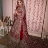 Red Designer Pakistani Bridal Long Trail Frill Lehenga with kurti and Embellishment - DN-1437
